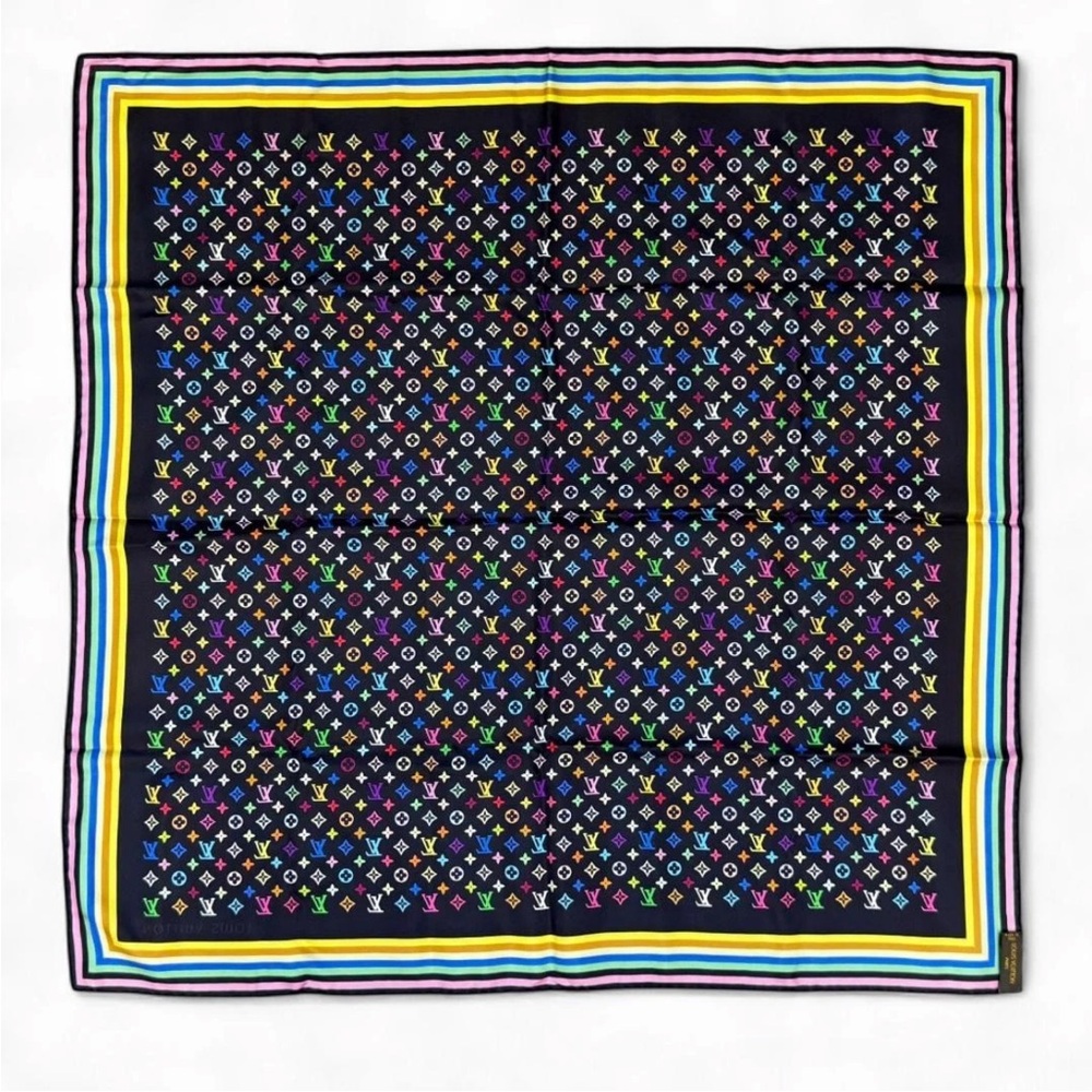 Louis Vuitton Black Multicolor Monogram Scarf - Picture 2 of 11